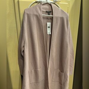 Eileen Fisher Long Ribbed Open-Front Cardigan in Dusty Rose